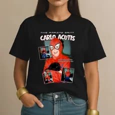 Camiseta Feminina Católica Santo Carlo Acutis Igreja Culto Camisa Religiosa Milagre 100% algodão promoção