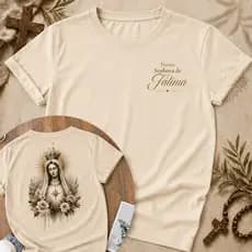 Camisa Nossa Senhora de Fátima Unissex Roupa Religiosa Casual 100% Algodão Premium Conforto e Qualidade Dia a Dia