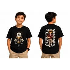 Camiseta Infantil Católica Masculina e Feminina Carlo Acutis Camisa Religiosa Premium 100% algodão