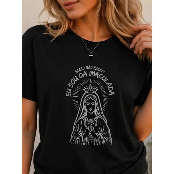 Camiseta Católica Imaculada Maria Fé Cristã Estampa Premium 100% Algodão Conforto e Estilo