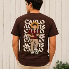 Camiseta Cristã Católica Carlo Acutis Unissex Marrom Estampa Religiosa Premium Confortável envio imediato