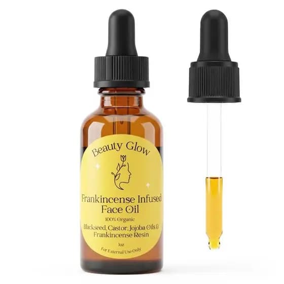 Óleos Orgânicos de Semente, Rícino e Jojoba Infundidos com Resina de Olíbano para o Rosto, Hidratante Facial Antienvelhe