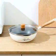 [Estoque pronto] Wok antiaderente Fogão de indução doméstico Fogão a gás Panelas universais Panela antiaderente menos fu