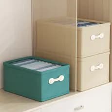 [Estoque pronto] Caixa de armazenamento de roupas de tecido de linho de algodão para guarda-roupa Cesta de armazenamento