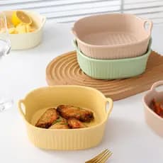 [Estoque pronto] Fritadeira de ar de orelha dupla estilo nórdico Tigela de cozimento de cerâmica Forno de micro-ondas do