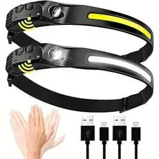 Lanterna de Cabeça LED Recarregável - 230 °   Lanterna de Cabeça COB Super Brilhante, Lanterna de Cabeça USB C para Trab