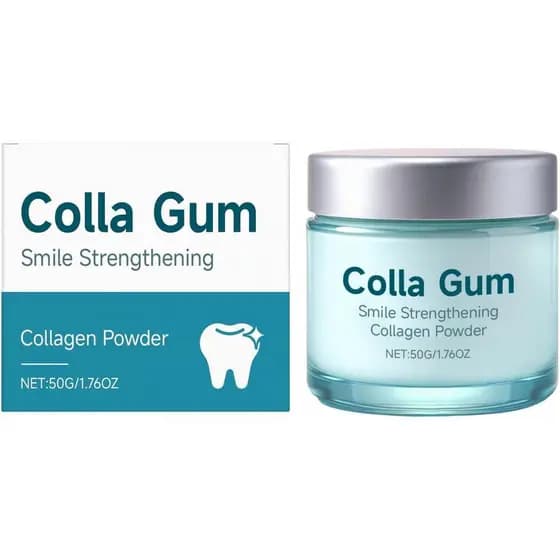 Pó dental Collabrush, contendo hidroxiapatita para proteção das gengivas, realça o sorriso com pó de colágeno, protegend