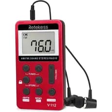 Rádio Portátil Retekess V112 AM FM, Receptor FM, Sintonia Digital Estéreo, com Fones de Ouvido, Bateria Recarregável, pa