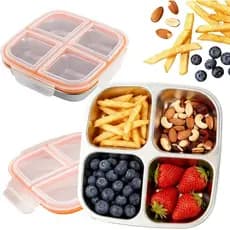 Caixa de Lanches com 4 Compartimentos, Recipientes de Lanches em Aço Inoxidável com Tampas, Caixa de Lanches Reutilizáve