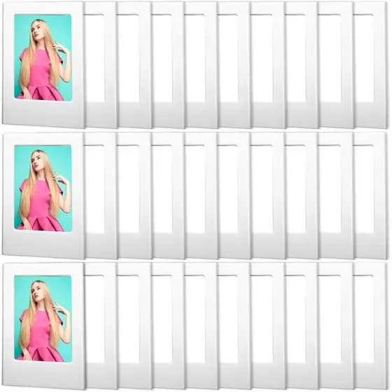 Pacote com 30 Porta-retratos Magnéticos Brancos 2x3 Polegadas, Mini Porta-retratos Magnéticos de Plástico Tamanho Cartei