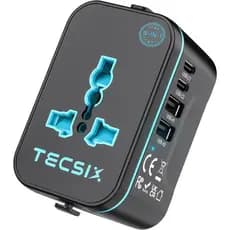 Adaptador de Viagem Universal Mundial, Adaptador de Viagem Europeu TECSIX com 2 USB C, 2 USB A e Múltiplas Saídas AC, Co