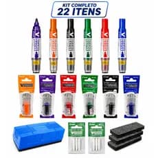 Marcador para Quadro Branco Pilot V Board Recarregável - Kit Professor Completo 22 peças
