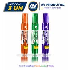 Kit 3 Marcadores para Quadro Branco Recarregáveis  Pilot Laranja, Verde e Violeta
