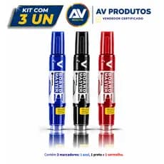 kit 3 Marcadores para Quadro Branco Recarregáveis Pilot Azul Preto e Vermelho