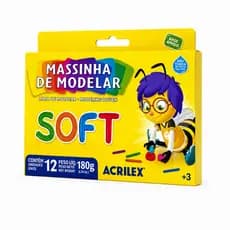 Kit Massa de Modelar Acrilex Soft 180g 12 Cores Não Tóxica Infantil