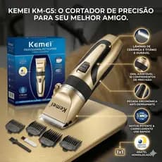 Máquina de Tosa Profissional Kemei KM-1053 Sem Fio: Kit Completo com Lâminas de Titânio e Carregamento USB