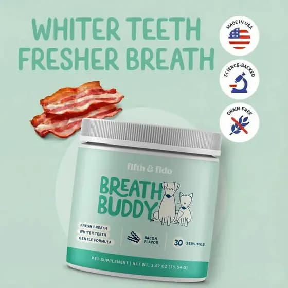 Pó Dental para Cães Breath Buddy - Complemento Alimentar para Hálito Fresco e Dentes Limpos - Fórmula Suave para Estômag