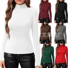 Outono inverno Cross-Border novo estilo venda europeu americano feminino gola alta magro ajuste de manga comprida aperta