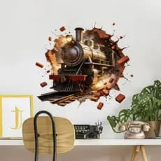 [Estoque pronto] Trem criativo adesivos de parede quebrados sala de estar entrada quarto decoração de parede de quarto i