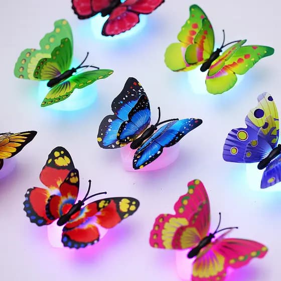 [Estoque pronto] Luminoso colorido 3d estéreo luz eletrônica borboleta decoração de parede sala de estar quarto casament