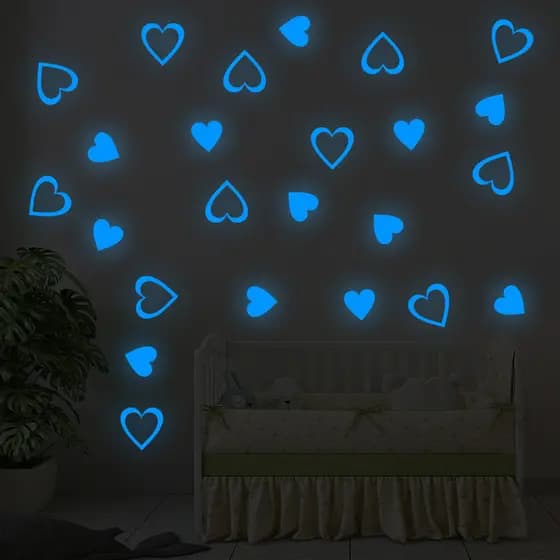 [Estoque pronto] 24 amor adesivos luminosos quarto das crianças decoração de casa adesivos de parede fluorescente lumino