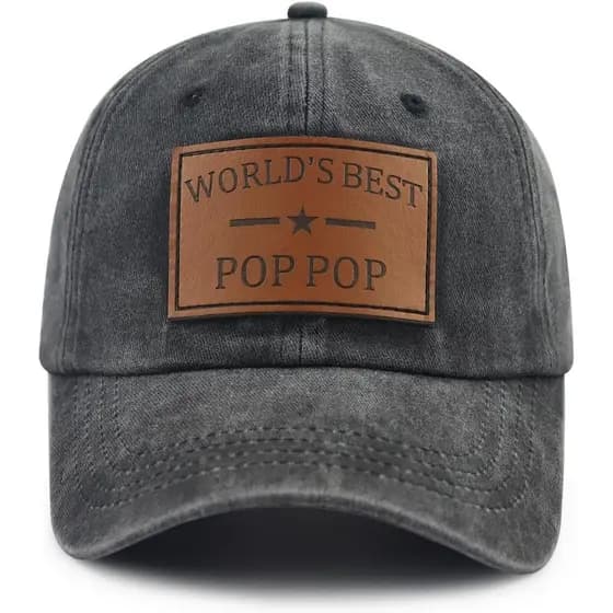 O Melhor Boné Poppop do Mundo para Homens, Boné de Beisebol Engraçado Ajustável com Aplique de Couro e Algodão para Vovô