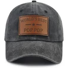 O Melhor Boné Poppop do Mundo para Homens, Boné de Beisebol Engraçado Ajustável com Aplique de Couro e Algodão para Vovô