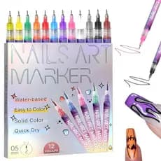 12 Colors Nail Art Pens Set, 2025 New Nail Art Markers for Gel Nails, 3D Polish DIY Nail Art Marker Drawing Painting Lin