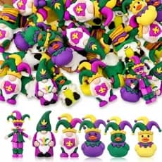 50 Pcs Mardi Gras Mini Gnomes Figurines Decorations Small Rubber Gnomes Figurines Purple Green Gold Miniature Ornaments