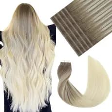 Extensões de Cabelo Adesivas VINBAO Cor Balayage 8 Castanho Acinzentado com Degradê para 60 Loiro Platina, Extensões de