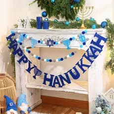 Sumind 3 Peças de Decoração de Guirlanda de Hanukkah, Guirlandas de Pompons de Feltro Azul e Branco, Kit de Enfeites Sus