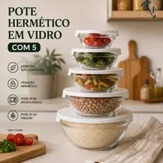 Kit 5 Pote Hermetico Vidro Redondo Moderno Sofisticado