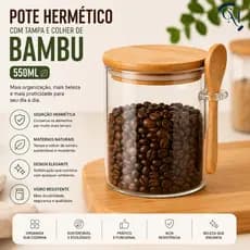 Pote Hermético 550ml Vidro Tampa e Colher de Bambu Moderno
