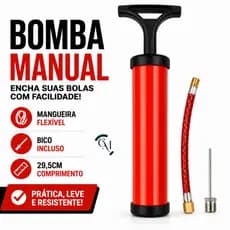 Bomba Manual Encher Bola 29,5cm Mangueira Flexível Reforçada Com Bico