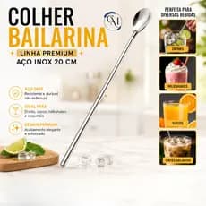 Colher Bailarina Inox 20cm Para Drinks Milkshake Premium