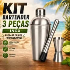 Kit Coqueteleira Inox Bartender Com Socador E Dosador Para Drinks