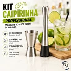 Kit Caipirinha Inox Socador + Dosador Duplo Profissional