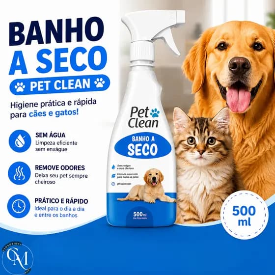 Banho A Seco Pet Clean 500ml Para Cães E Gatos Limpeza Rápida