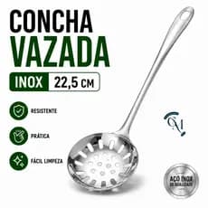 Concha Vazada Inox 22,5cm Escumadeira Cozinha Aço Inoxidável
