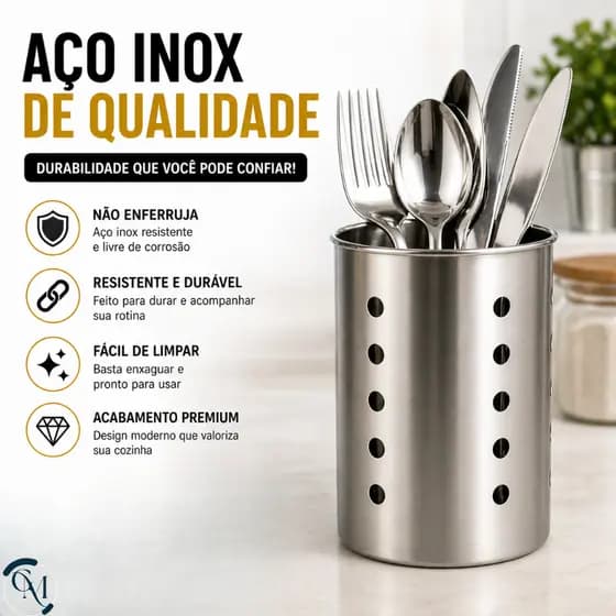 Porta Talheres Inox Vazado Moderno Para Pia 10x15cm