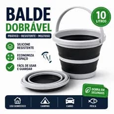 Balde Dobrável Retrátil 10 Litros Silicone Multiuso Portátil