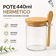 Pote Hermético Vidro Com Tampa De Bambu E Colher Organizador Cozinha Premium