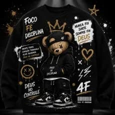 Moletom Urso Foco Fé Disciplina Masculino Streetwear Premium