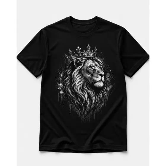 Camiseta Masculina Estampa Leão Rei Coroa Streetwear Premium Casual Algodão