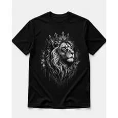 Camiseta Masculina Estampa Leão Rei Coroa Streetwear Premium Casual Algodão