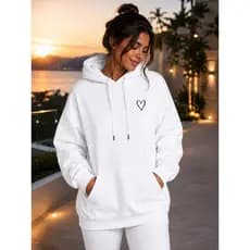 Moletom Oversized Feminino com Capuz Coração Casual Confortável Inverno