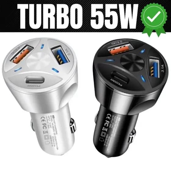 Kit Atacado Carregador Veicular 55W 3 Portas QC3.0 PD 20W Sortido 5/10 Unid