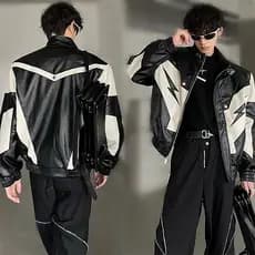 Jaqueta de Couro PU para Motocicleta LightningY2k, Jaqueta Feminina Vintage de Outono com Zíper e Lapela, Estilo Urbano