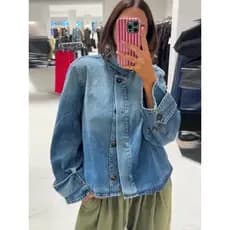 Jaqueta de Denim Feminina com Gola Alta, Fechamento Simples, Manga Longa, Casaco de Moda Primavera-Outono 2026, Nova Col