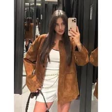 Jaqueta Feminina de Veludo com Lapela - Casaco de Inverno com Bolsos e Botões - Visual Casual para o Dia a Dia - 2026 PC